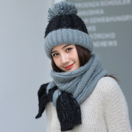 Ht2687 dames winter muts sjaal set dikke warme dames winter accessoires dames gebreide muts en sjaal dames mutsen dames winter set: Zwart