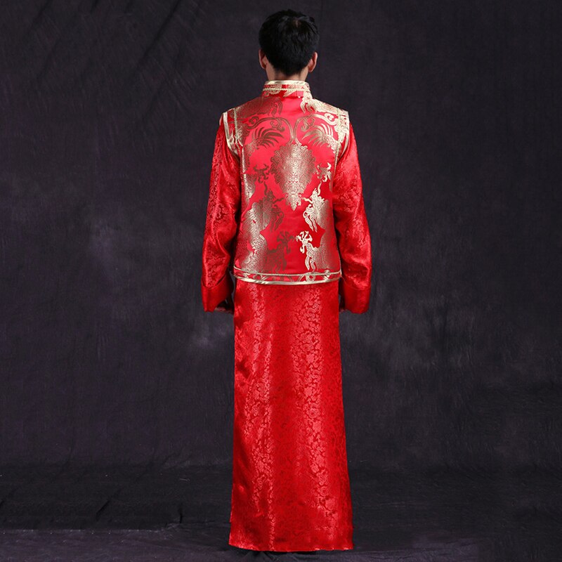 Vestido de boda chino tradicional para novio, traje de boda rojo hecho a mano con botones Qipao, traje de matrimonio para hombre, traje Tang XS-XL
