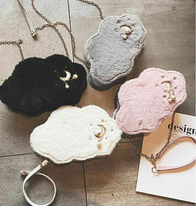 Damen-wintertasche mit niedlichem wolkenmuster, plüschtasche für damen und mädchen, umhängetasche, weiche handytasche