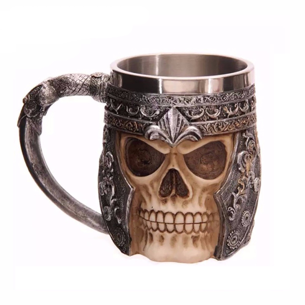 3D Café Lait Tasse Résine Crâne Tasse Chope Frappant Guerrier de Crâne Chope Viking Crâne Chope de bière En Acier Inoxydable Verres
