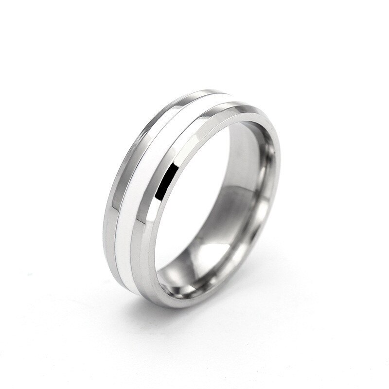 Minimalistische Zwart Wit Kleur Olie Wedding Bands Ring Voor Vrouwen Mannen Sieraden 4/6 Mm Rvs Engagement Paar ring Anniversa: 7 / 6mm White