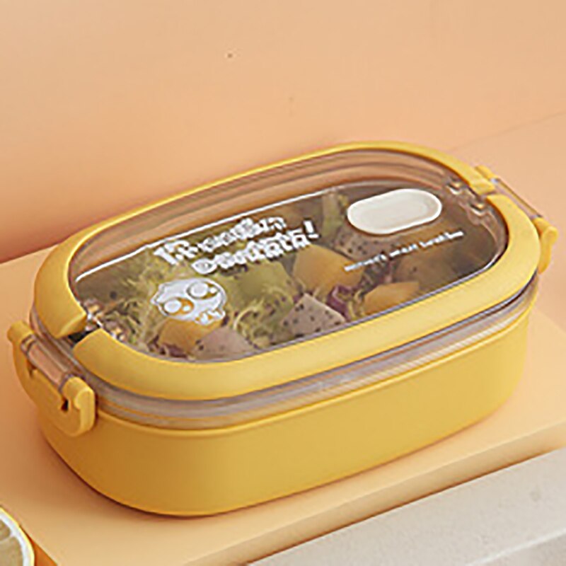 Draagbare Voedsel Container Lunchbox Student Kinderen Grote Capaciteit Laag Lunchbox 304 Rvs: Yellow 1