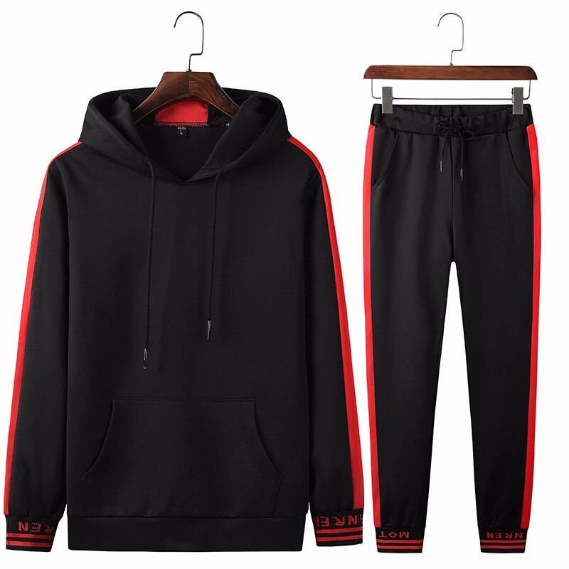 Sportkleding Fitness Trainingspak Mannen Sport Running Hoodies Zwart En Wit Sets Heren Gym Kleding 2 Pc Sweatshirt + Zweet Broek