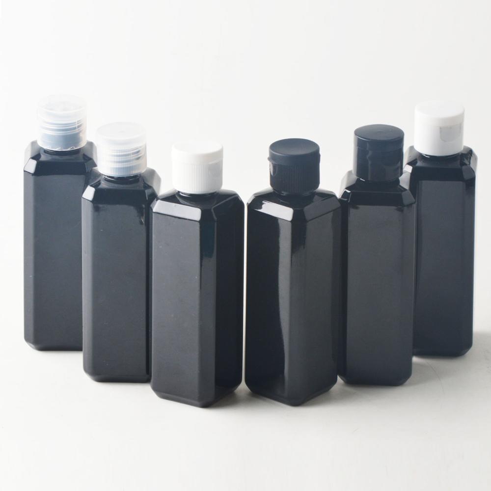 100ml zwarte vierkante plastic lege flessen met flip-open dispenser, 20 stuks/partij