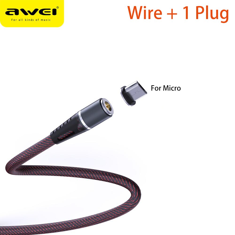 Awei led magnetische kabel 3 in 1 oplaadkabel snel 360 graden type c usb-kabel micro usb magnetische oplader snel voor mobiele telefoon: Microkabel