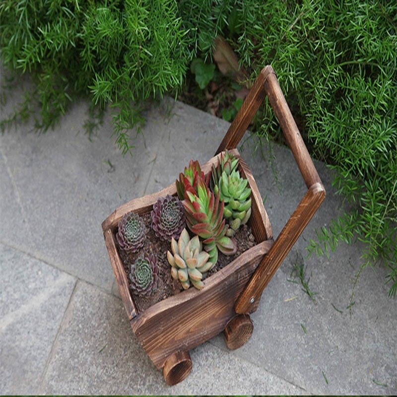 Wood Flowerpot Cartoon Cart Garden Planter Plant Window Box Trough Pot Succulent Flower Bed Plant Bed Pot Flower