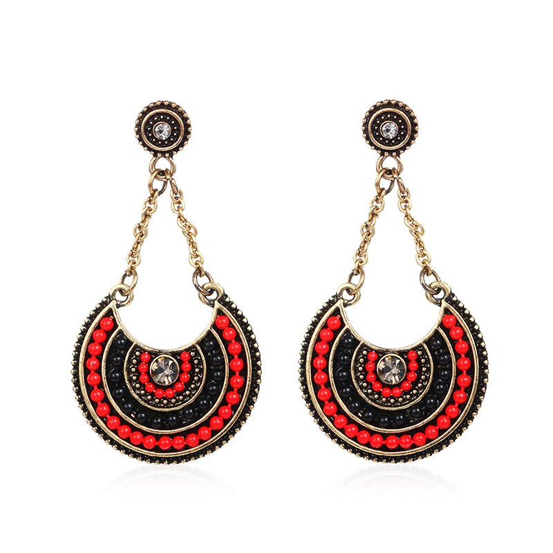 Shineland billige boheme vintage etniske dråbe dingler til kvinder kvast lange perler brincos smykker: A1135 røde