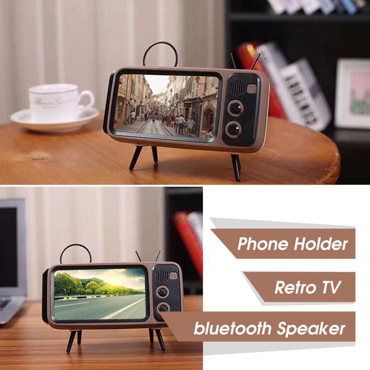 JOYLOVE 3 In 1 Wireless TV Portable Bluetooth Bass Speaker Mobile Phone Holder Stand Speaker Retro Photo Frame