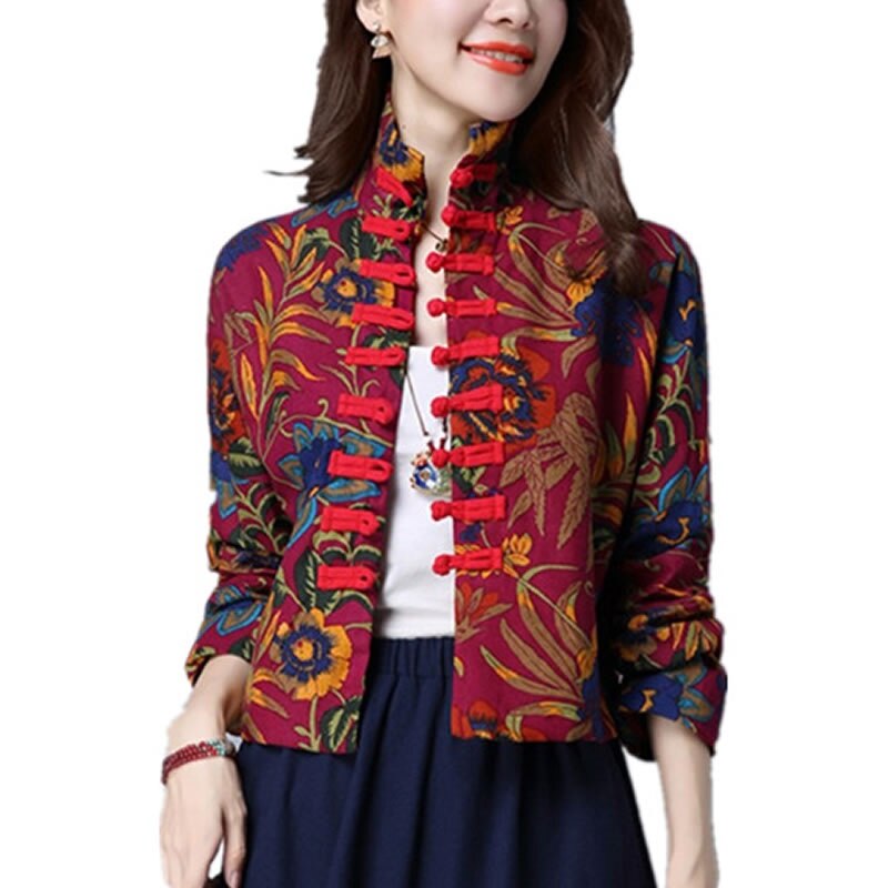 Cheongsam topp mandarin krage dam toppar och blusar orientaliska kina kläder traditionell kinesisk jacka för kvinnor tang kostym: L