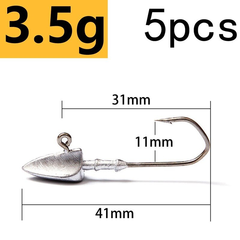 Anzuelo de insectos blandos, cebo Artificial, aparejos de pesca, dardo, Jighead, señuelo de gusano, cabeza de plantilla blanda, anzuelos triangulares, tipo de barco, 5 uds.: 3.5g