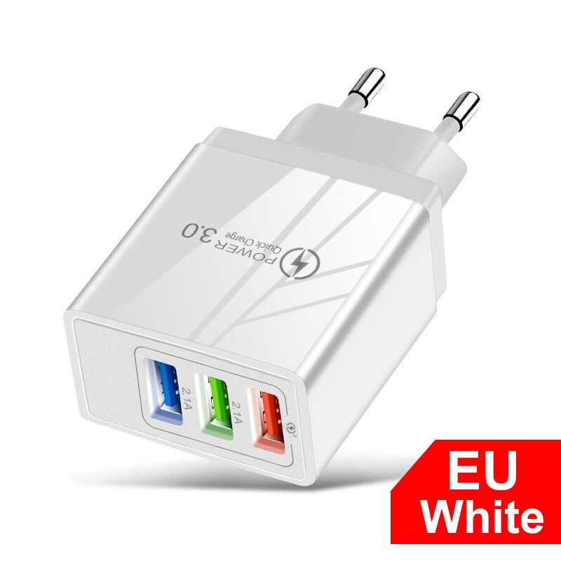 3 usb snelladers snel opladen 3.0 4.0 universele wandladers voor mobiele telefoons en tablets voor iphone 12 pro samsung oplaadlader: Witte eu