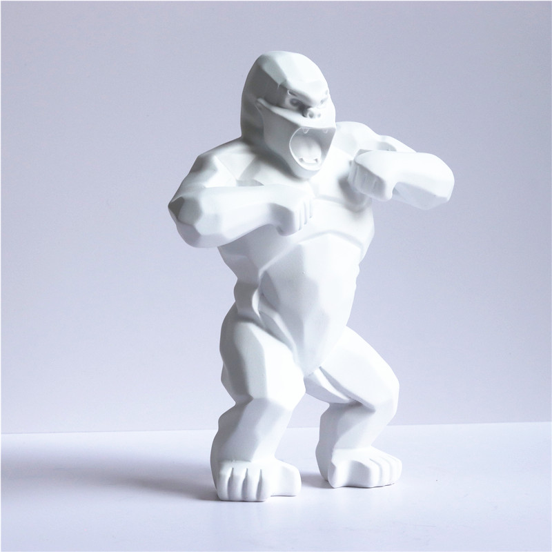 Statue de roi Kong avec baril en résine de 20cm, décoration pour la maison, gorille, bureau, salon, sculpture en noir et blanc: 03