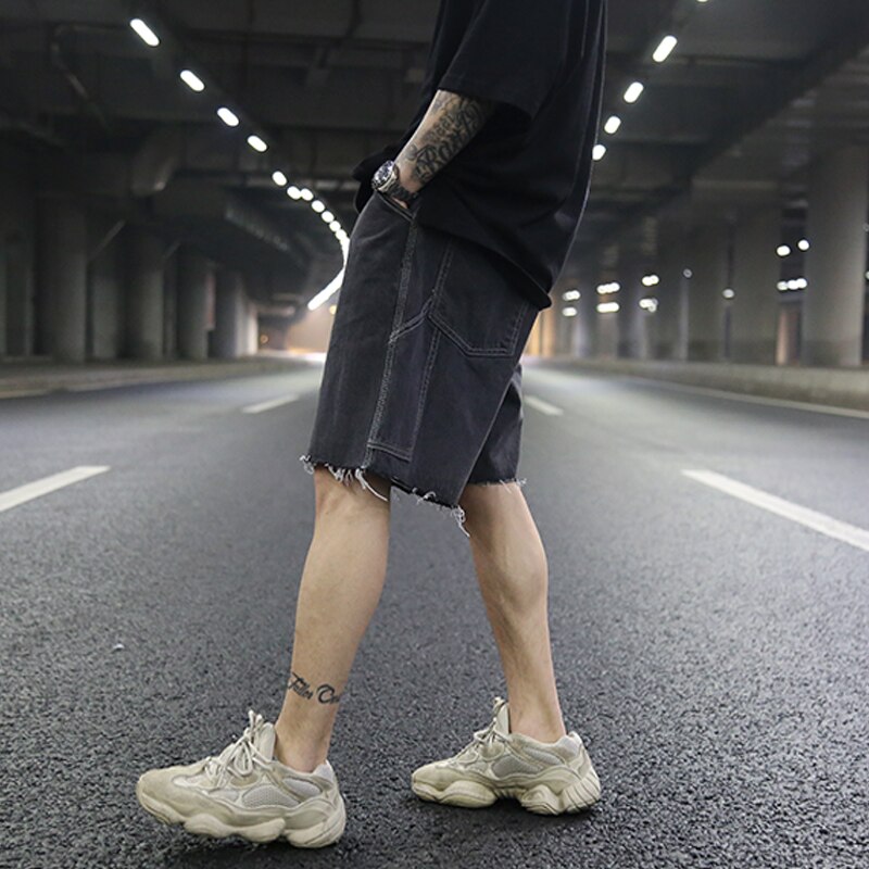 Mannen Retro Losse Korte Jeans Mode Straight Denim Gewassen Half Broek Mannelijke Toevallige Zomer Ripped Hip Hop Street Wear broek