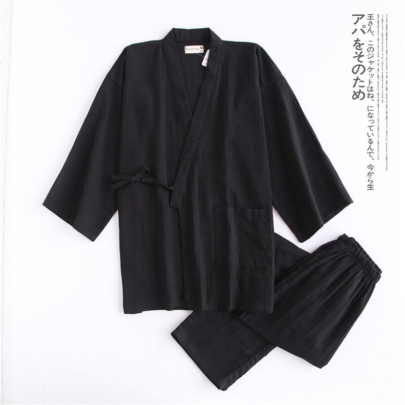 100% Katoen Japanse Stijl Kimono Vest Broek 2 Stuks Set Mannen Nachtkleding Badjas Zachte Thuis Pak Gewaad Nachtkleding Dagelijks casual