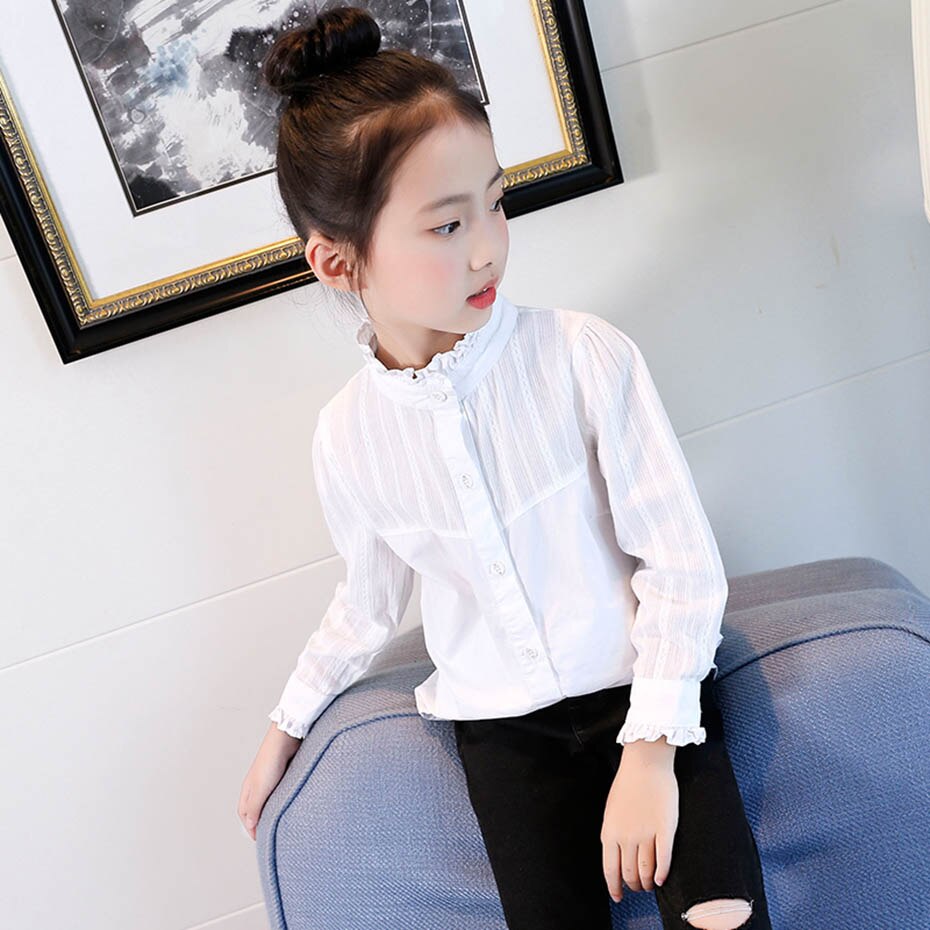 Meisjes witte blouse effen meisjes shirts gestreepte kinderblouse voor meisjes casual stijl kinderkleding meisjes 6 8 10 12 14