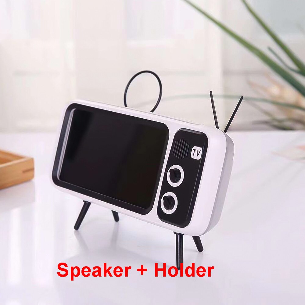 Kebidu Wireless Bluetooth Bass Speaker Retro TV Mobile Phone Holder Stand Mini Portable Speaker Retro Photo Frame: With Speaker Grey