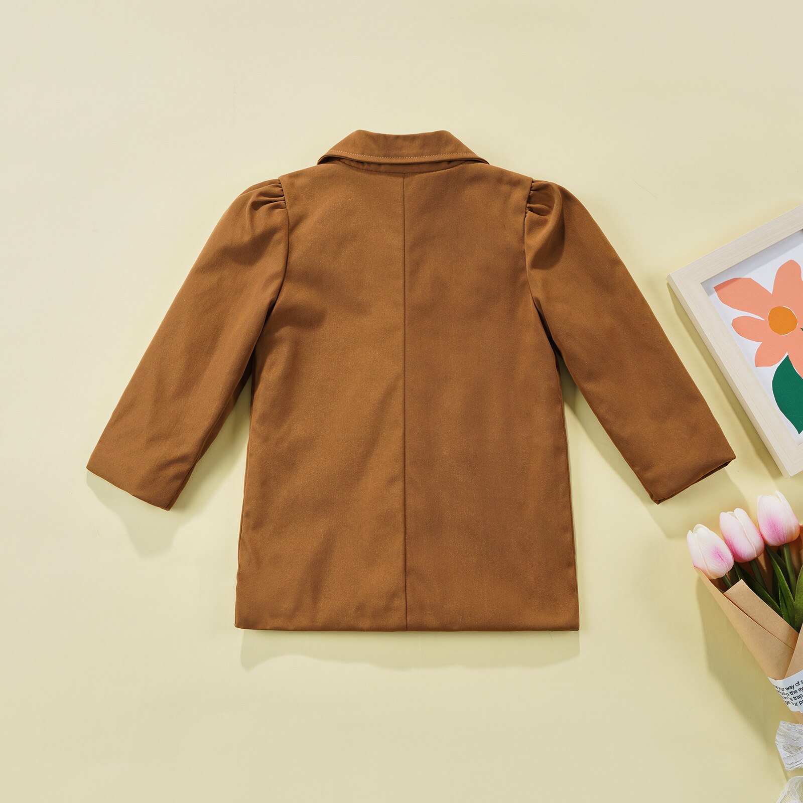Veste 2 couleurs à manches longues pour fille de 1 à 6 ans, manteau de Blazer Double boutonnage à revers de couleur unie