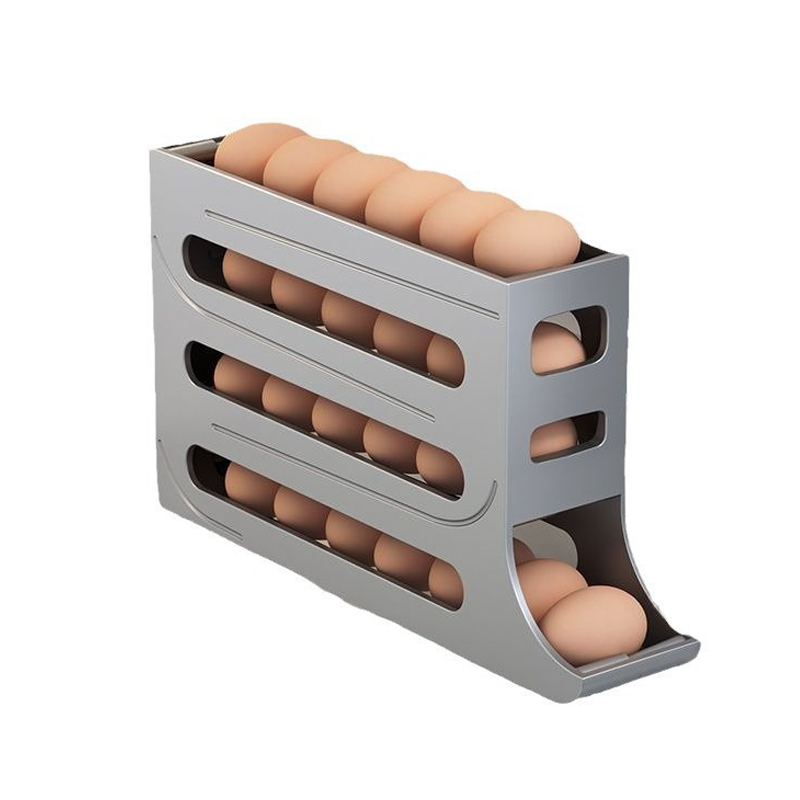 Caja organizadora de almacenamiento de huevos de 4 capas para refrigerador, soporte organizador de huevos rodante, organizador de almacenamiento de nevera, contenedor de almacenamiento de alimentos: Gris claro