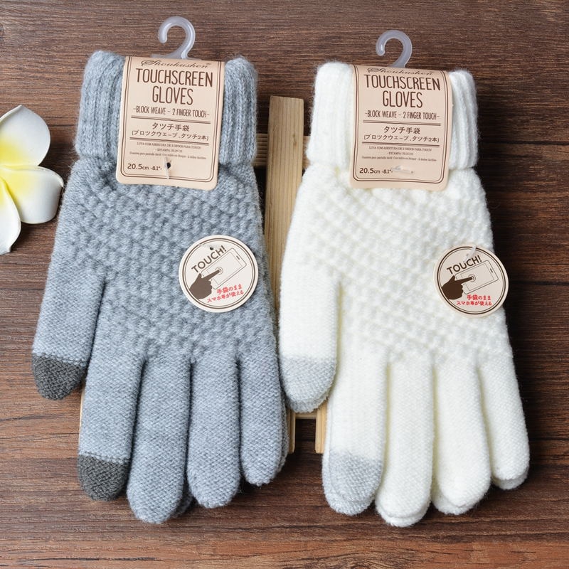 Guantes de punto de Cachemira para mujer, guantes de Jacquard con pantalla táctil, cálidos, de esquí, guantes de peluche