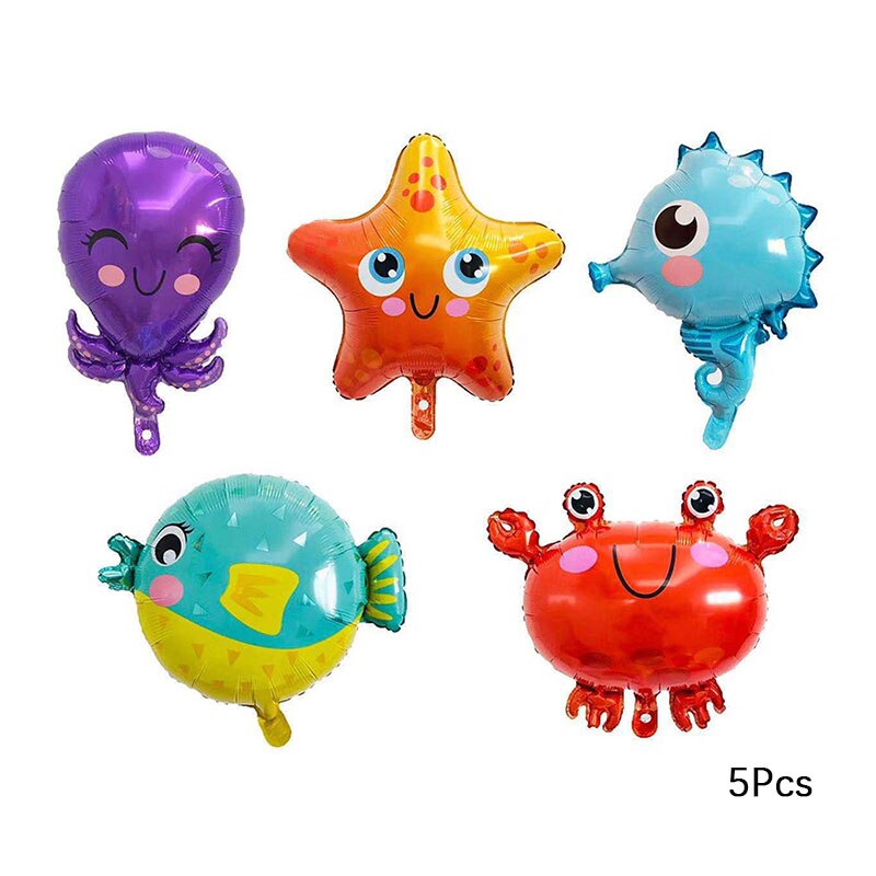 6Pcs Cartoon Seahorse Foil Balloons Crab Dolphin Marine Animal Balloons Kids Octopus Starfish Cosplay Party Props Decor: Set 1