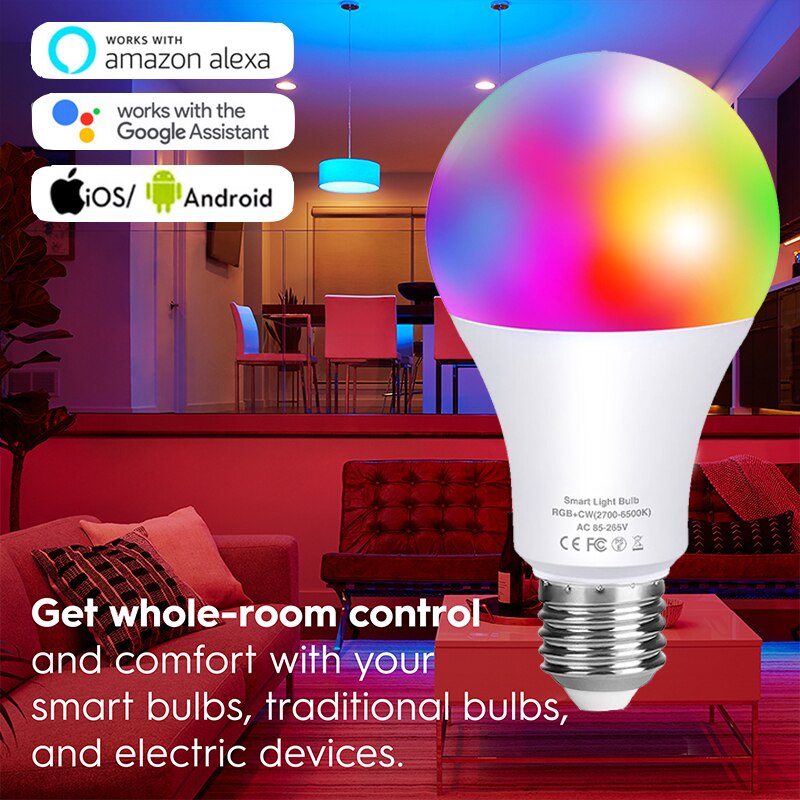 15W Ampoule LED E27 Smart Light Bulb Bluetooth App Control Intelligent RGBW LED Lamp 20 Modes Music Timming Night Light 85V-265V