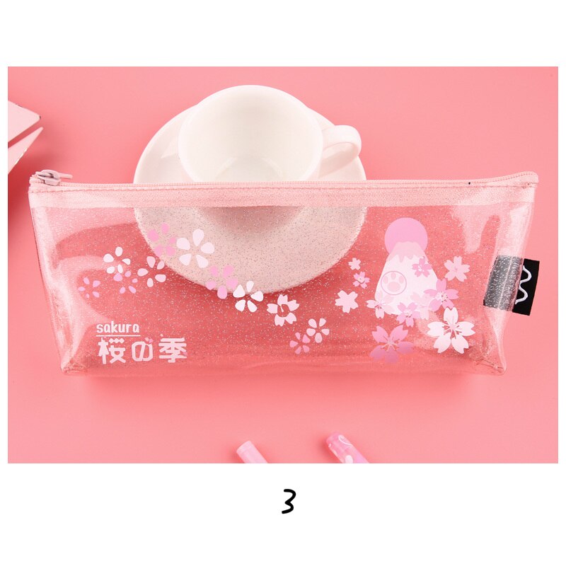 Mr.Paper 4 Designs Pink Cherry Blossom Shiba Inu Transparent Pencil Bags School Case Student Large Size Pencil Bags: 3