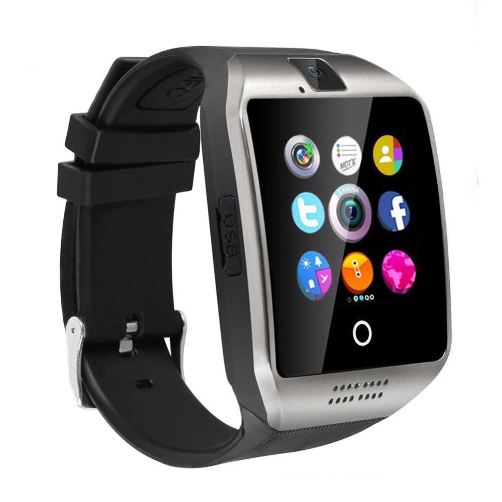 Q18 Bluetooth accorto guarda con fotocamera Facebook Whatsapp twitter sincronizzare SMS Smartwatch supporto SIM TF carta per IOS androide: argento