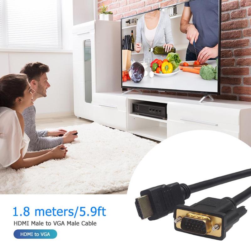 1.8m 6ft 1080P HDMI Male to VGA HD15 Male Video Converter Adapter Cable