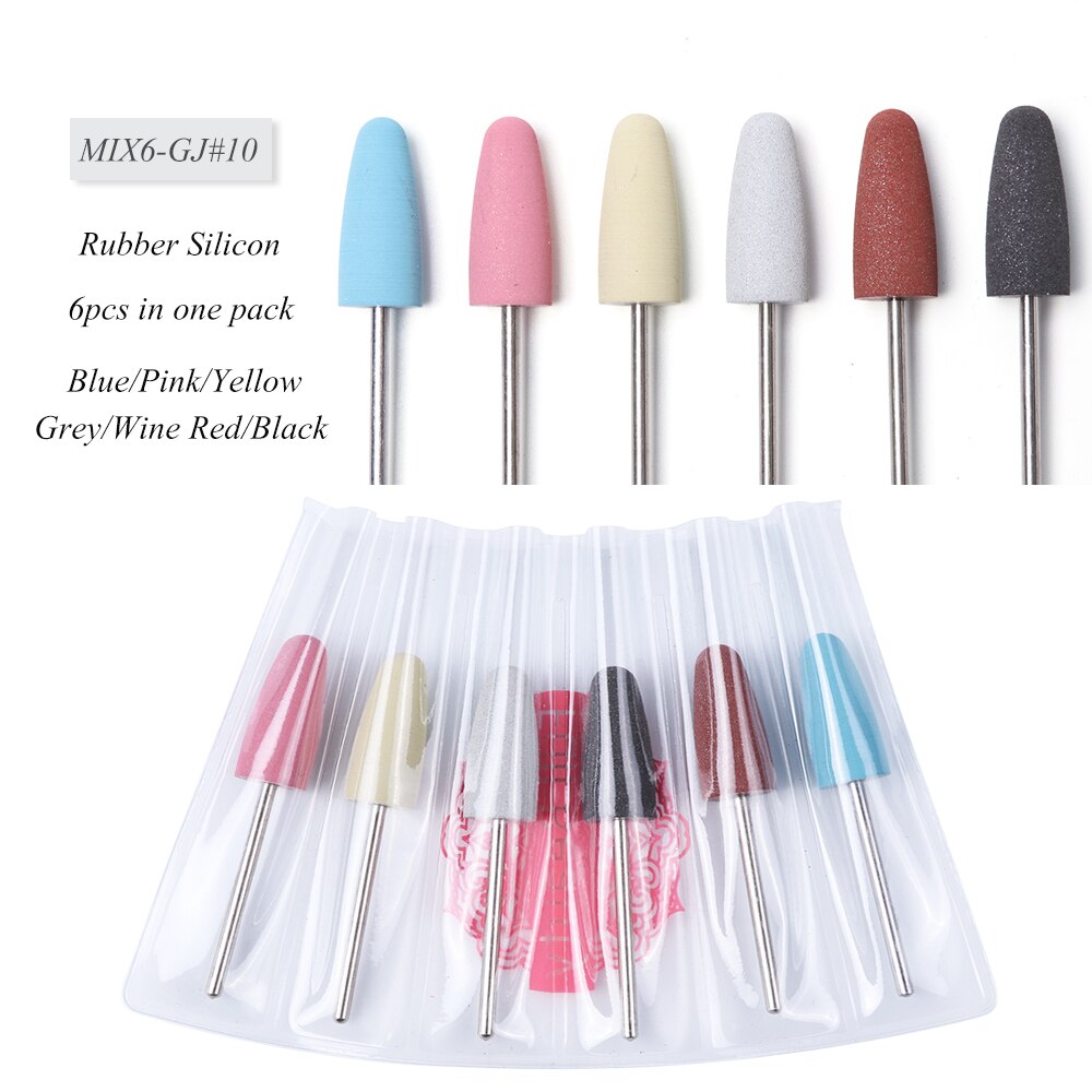 6 Type Rubber Silicon Grit Slijpen Nail Boor Buffer Frezen Burr Cutter Polijstmachine Manicure Elektrische Nail Cleaning Tool CHGJ