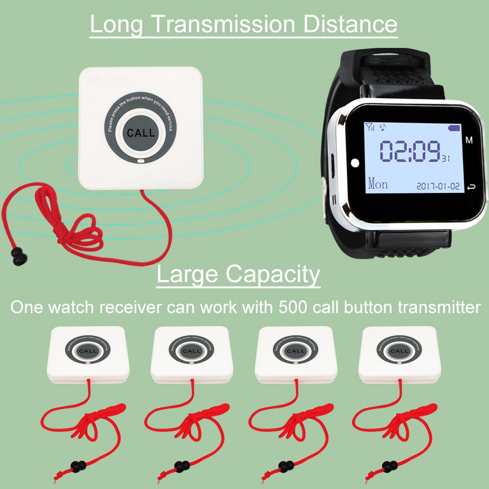 JINGLE BELLS Watch Receiver Wireless Touch Screen Service Call Bells Button Pager Wireless Restaurant Guest Calling Systems