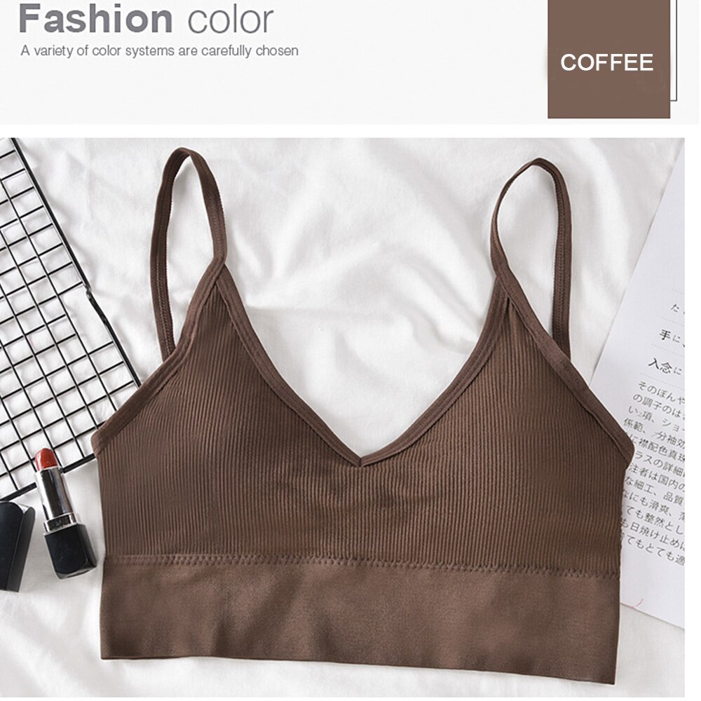 2022 Style Womens Sport Vest Ladys Comfortable Bras Elastic Spandex elastic Full Size Underwear: COFFEE