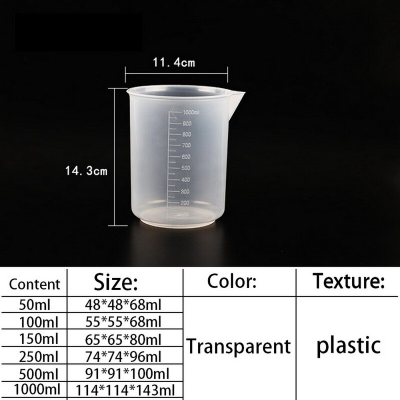 Taza medidora graduada de plástico transparente para hornear, recipiente para medir líquidos, jarra de 20ml/30ml /50ml /300ml /500ml/1000ml