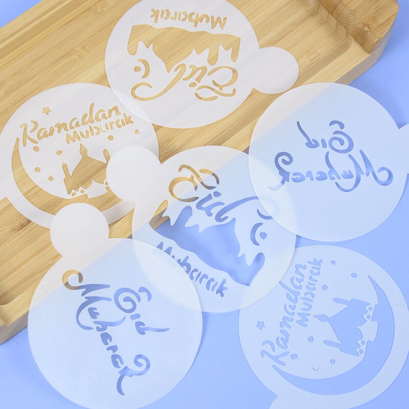 3pcs/set Eid Mubarak White Ramadan Coffee Foam Spray Printing Template Moon Star Coffee Latte Art Cake Decorations Tools