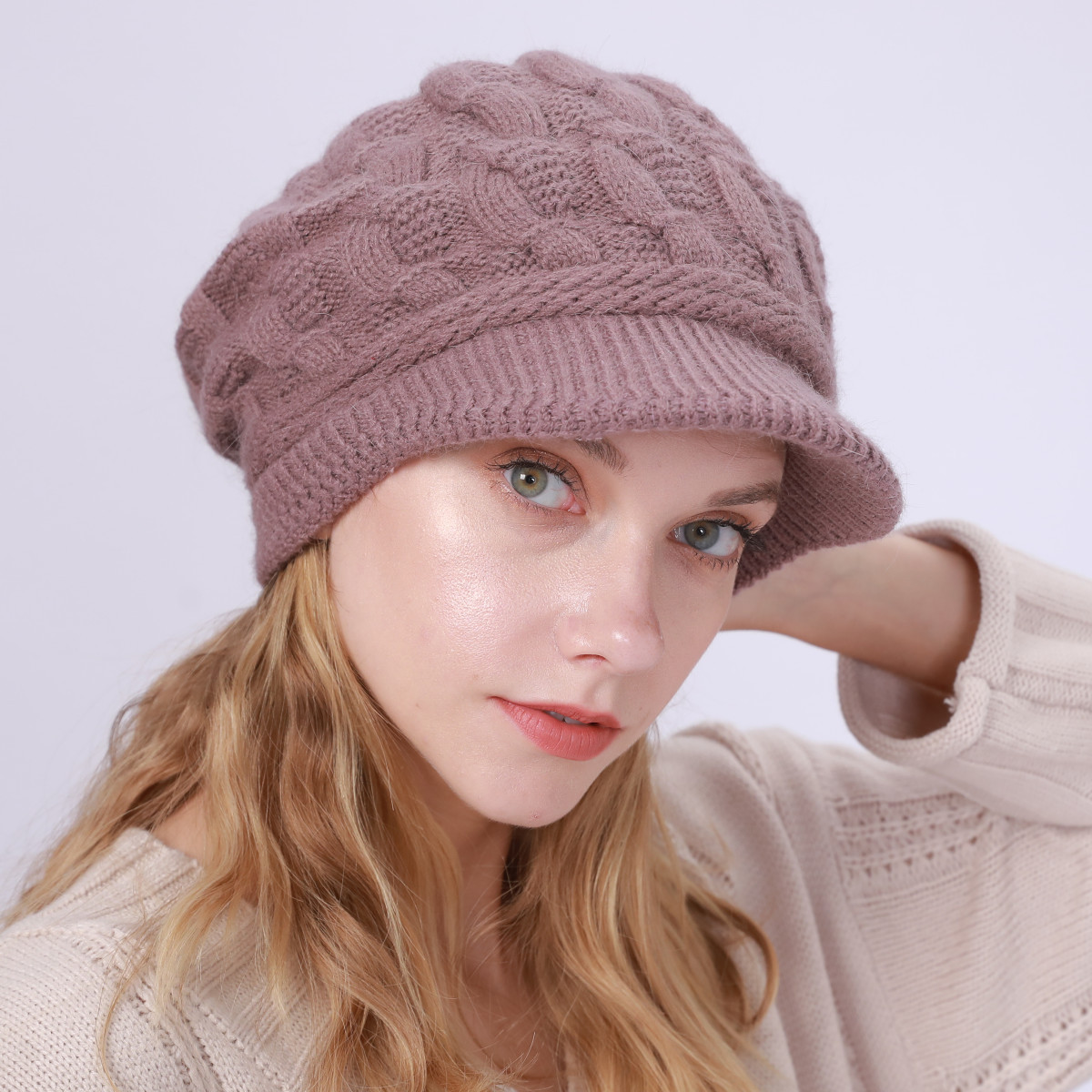Autumn Winter Women Warm Beret Hats Knitted Berets Female Plush Beanies Hat Outdoor Lady Rabbit Wool Knit Flap Caps