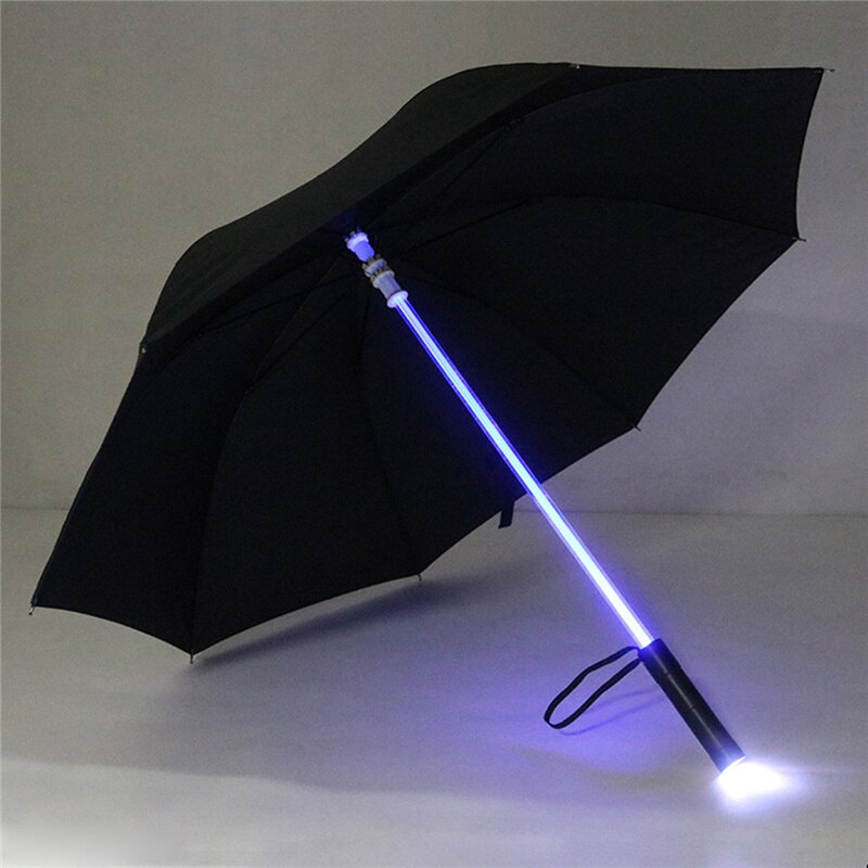 Led paraply regn gennemsigtig mænd kvinder blinker på nat lys holder vindtæt: Sort