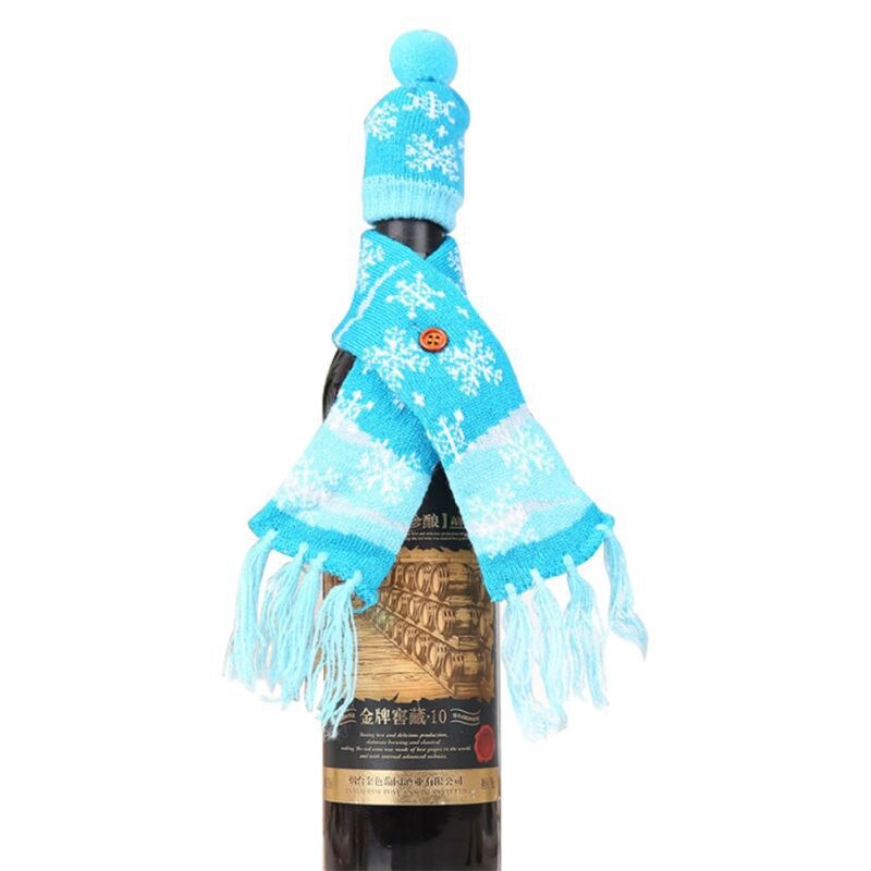 Knitted Ugly Sweater Christmas Wine Bottle Cover Set Scarf And Hat For Xmas Dining Table Decor Wrapping: A2