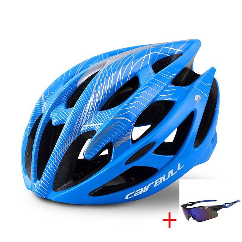 Mtb Men Women Road Mountain Bike Helmet with Glasses Ultralight All-terrain Sports Riding Cycling Helmet Child: Blue / ML(58-62CM)