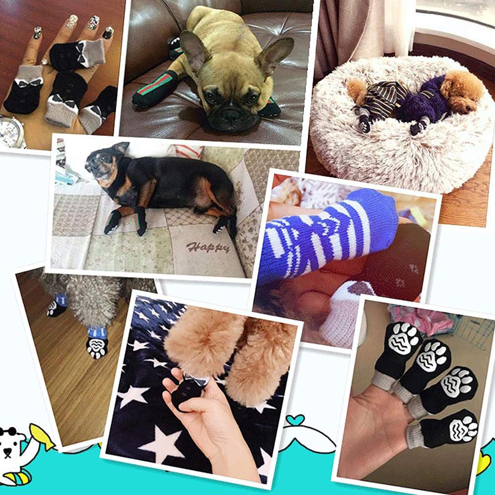 Dog Socks Non-Slip Pet Socks with Rubber Reinforcement Knit Socks for Dogs with Traction Soles Dog Paw Protector for Indoor Wear