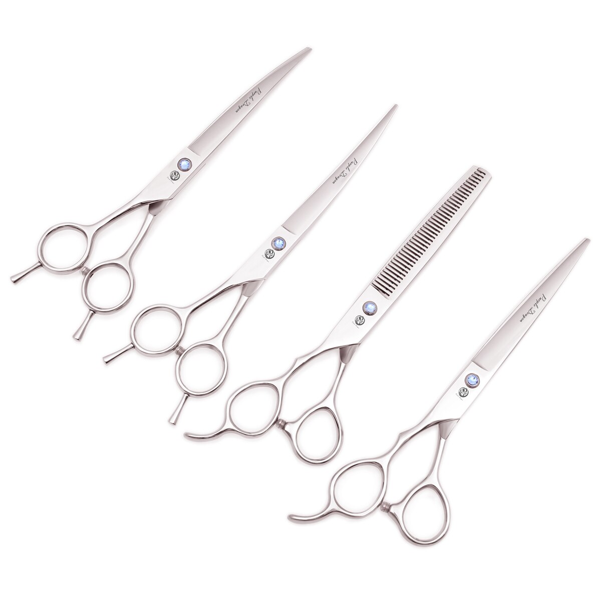 Tesoura de desbaste para cães, de mão esquerda, 7 polegadas, roxa, dragon 440c, para tosa, reto, tesoura curva, tesoura para animais de estimação, z4006