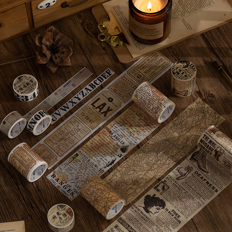 JIANQI-Juego de cinta Washi Retro, decoración Vintage, álbum de recortes, Washitape decorativo, diario
