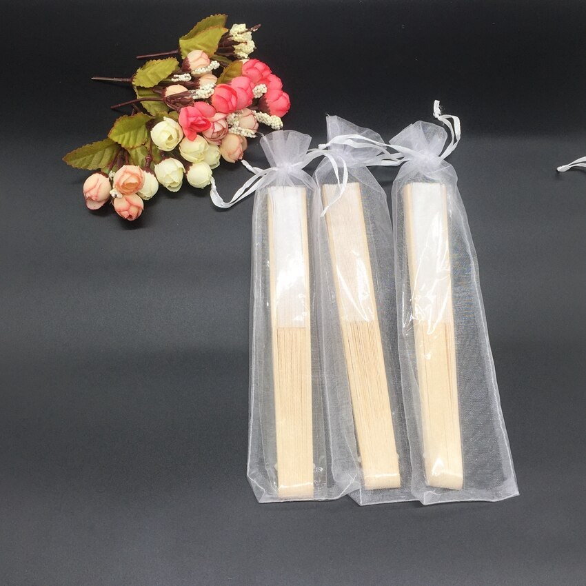 50 stuks Wit Koord Organza Folding Hand Fan Pouch Party Wedding Bags 25mm x 6mm