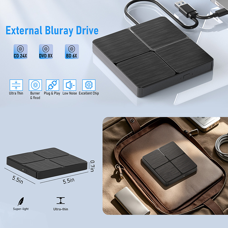 External Blu-ray DVD Drive USB 3.0 Portable BD-Combo CD DVD Player Reader Burner for Laptop PC Computer Notebook Windows Mac