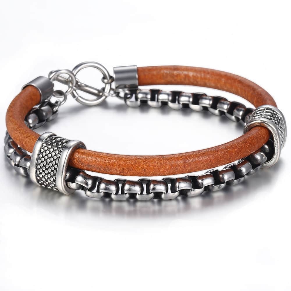 Trendsmax leren armband voor heren, roestvrijstalen schakelarmband, herenarmbanden, sieraden om te gespen, dlb 70