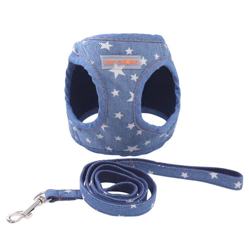 Soft Small Dog Harness Vest Leash Set Adjustable Denim Chest Strap Dog Puppy Walking Lead Cat Safe Leash British Style