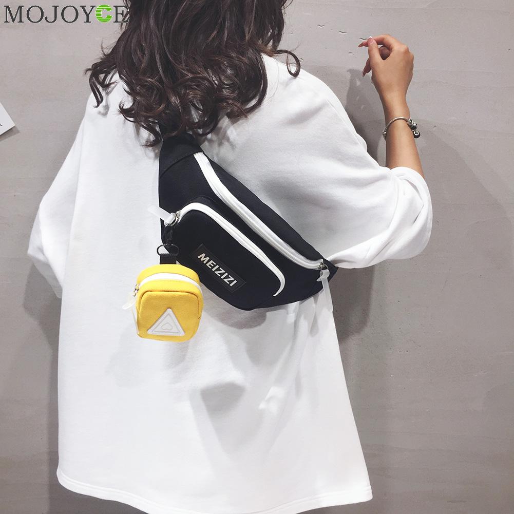 Classic Texture Female Festival Canvas Waist Bag Women Hit Color Zipper Sport Street Chest Belt Pouch