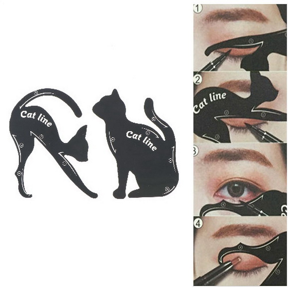 2 stk = 1 sæt kvinder cat line eyeliner stencils pro eye template shaper model let at makeup værktøj gør-det-selv dekoration