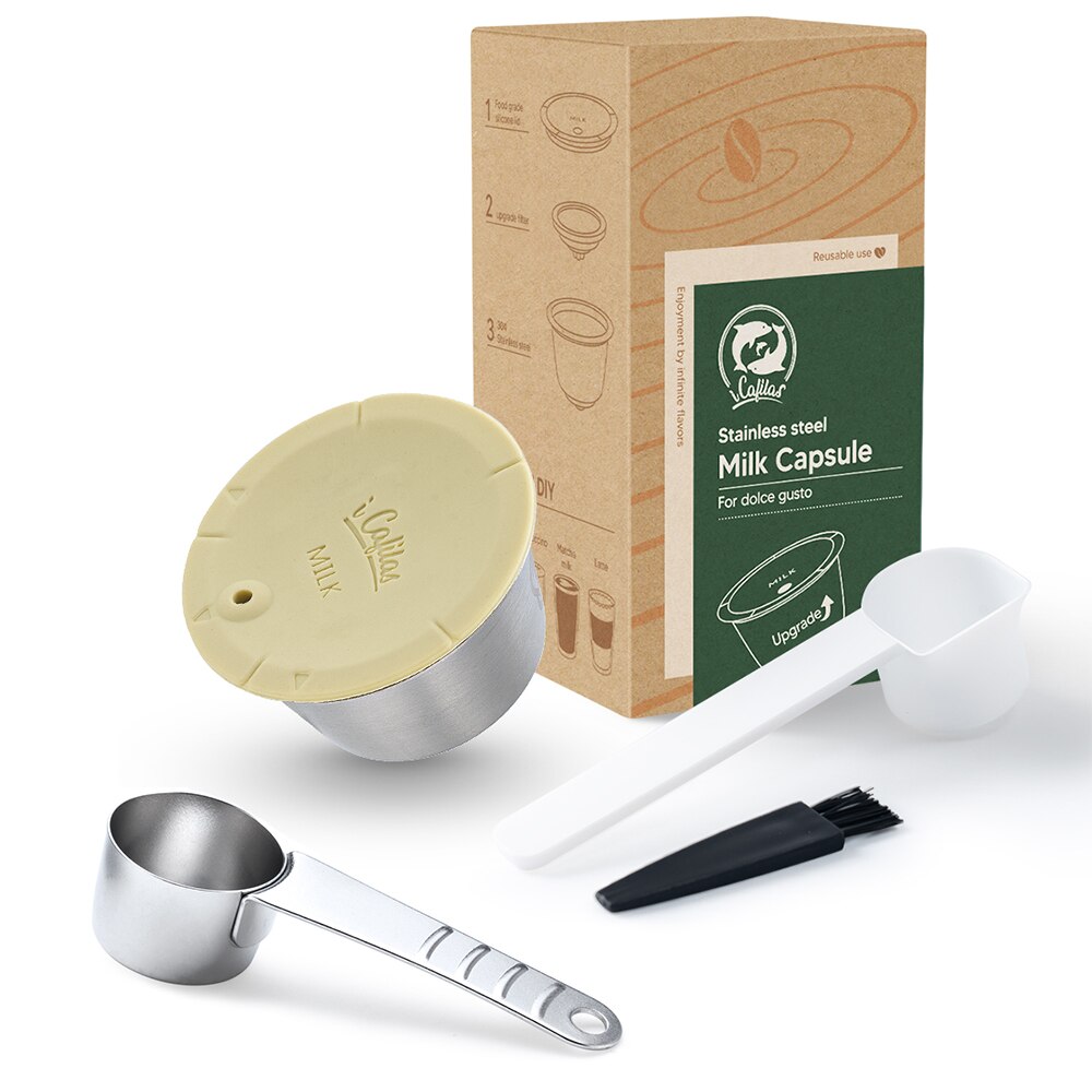 Capsules réutilisables en mousse de café et lait pour Dolce Gusto, pour nescafé, filtre à café rechargeable, Cappuccino, Latte, dosette: 1 Capsule 1 Spoon