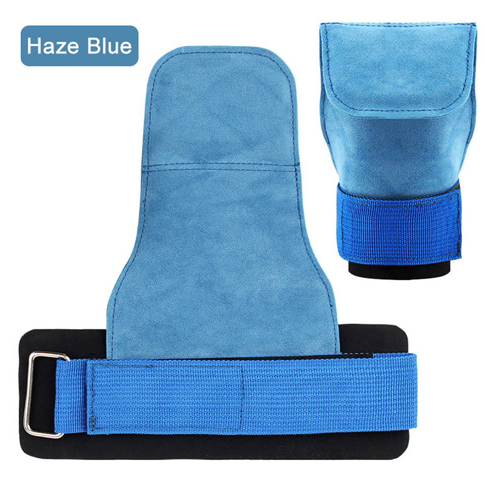 1Pcs Koeienhuid Gym Handschoenen Anti-Slip Gewicht Power Riem Lifting Pads Deadlift Riem Workout Crossfit Fitness Handschoenen Palm bescherming: Marineblauw