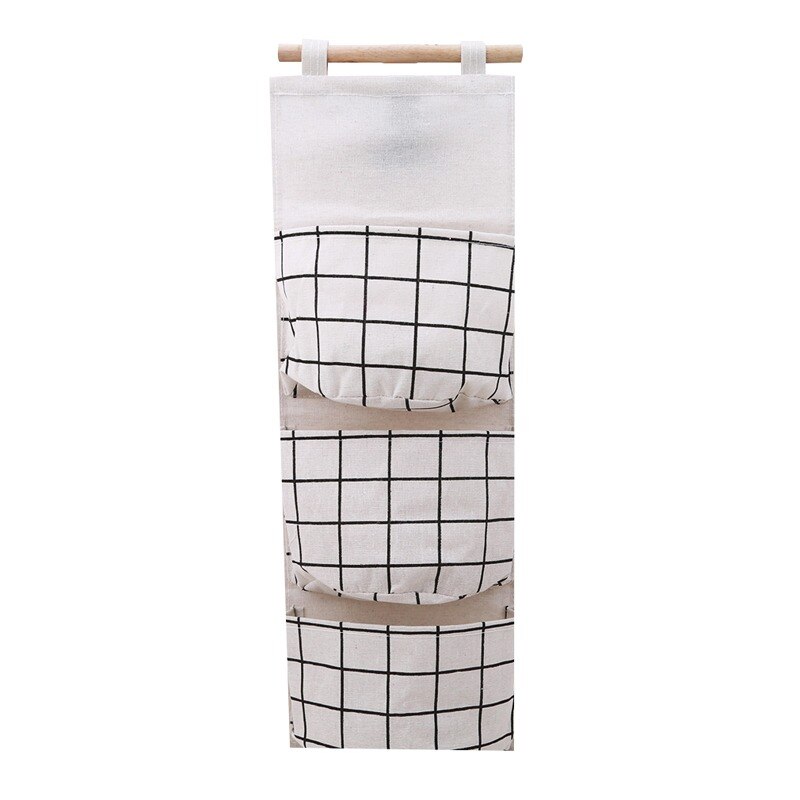 Canvas Printing Cotton Linen Hanging Storage Bag 5 Pockets Wall Mounted Wardrobe Hang Bag Wall Pouch Cosmetic Toys Organizer: 769535