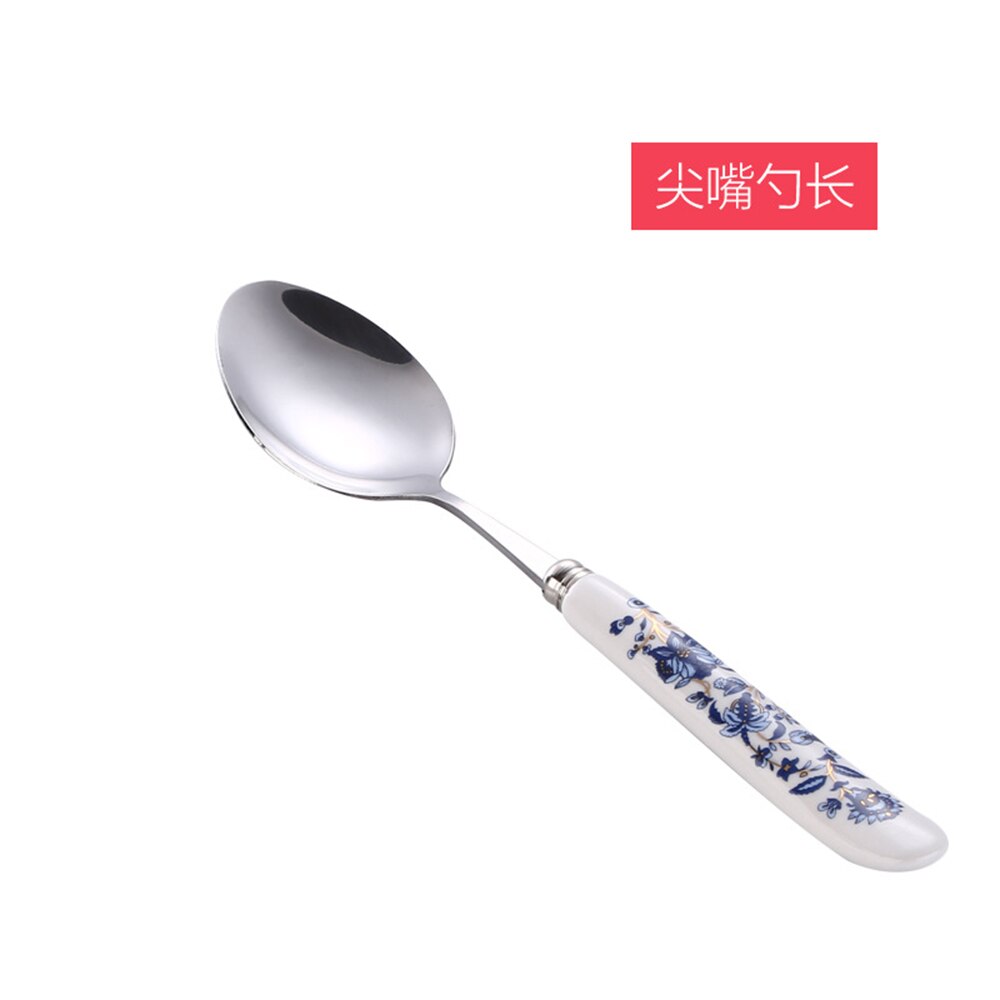 Korean Stainless Steel Metal Ceramic Handle Tableware Spoon Chopsticks Fork Dinner Knife Free Combination Cutlery Set: 2